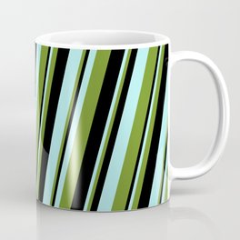 [ Thumbnail: Turquoise, Green & Black Colored Lines/Stripes Pattern Coffee Mug ]