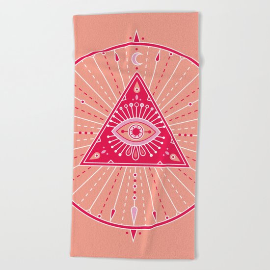 Evil Eye Mandala – Pink Beach Towel