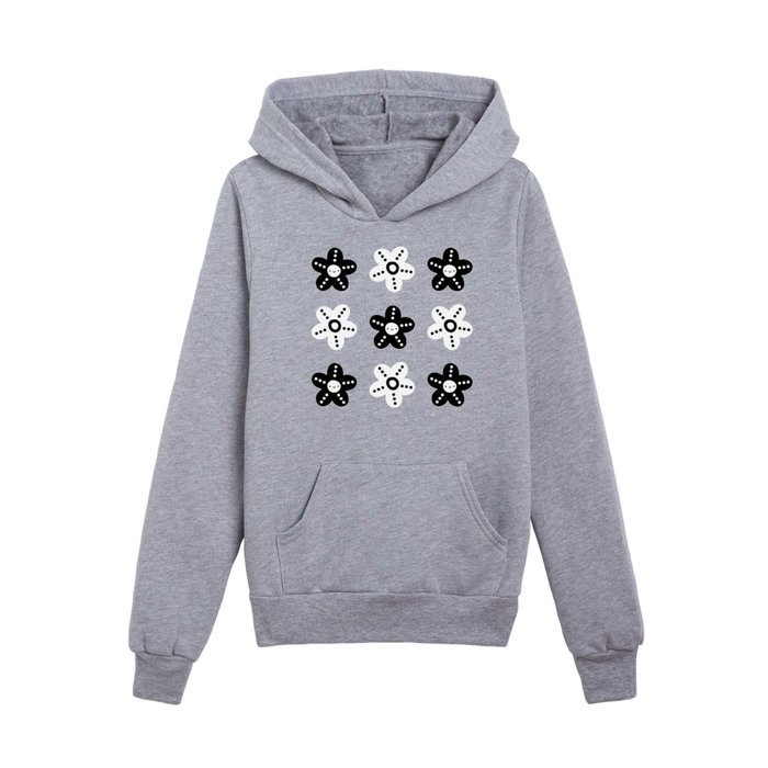 Smiley Daisy - Black & White Kids Pullover Hoodie