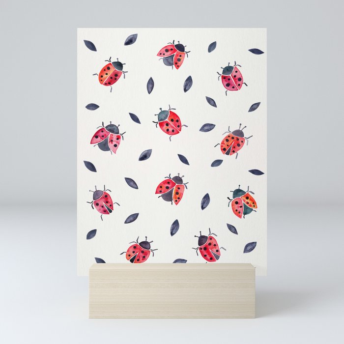 Lucky Ladybugs & Black Leaves Mini Art Print