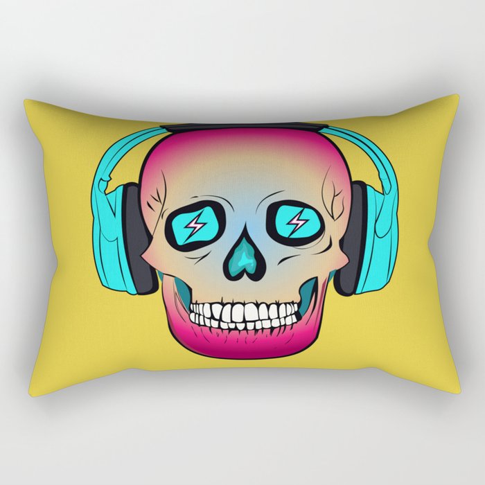 cyber skull charged rock skull with headphones Rectangular Pillow