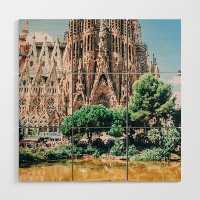 Spain Photography - Pond In Front Of A Basilica In Barcelona Wood Wall Art