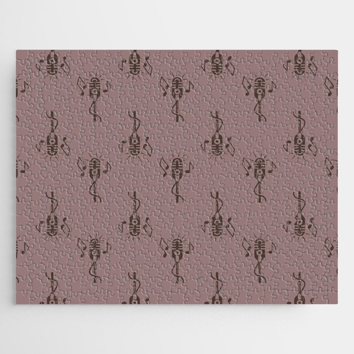 Black Retro Microphone Pattern on Rosy Brown Jigsaw Puzzle