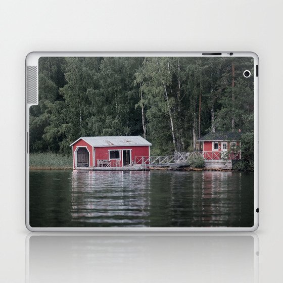 Red Cottage next to Calm Water Lake Finland Laptop & iPad Skin