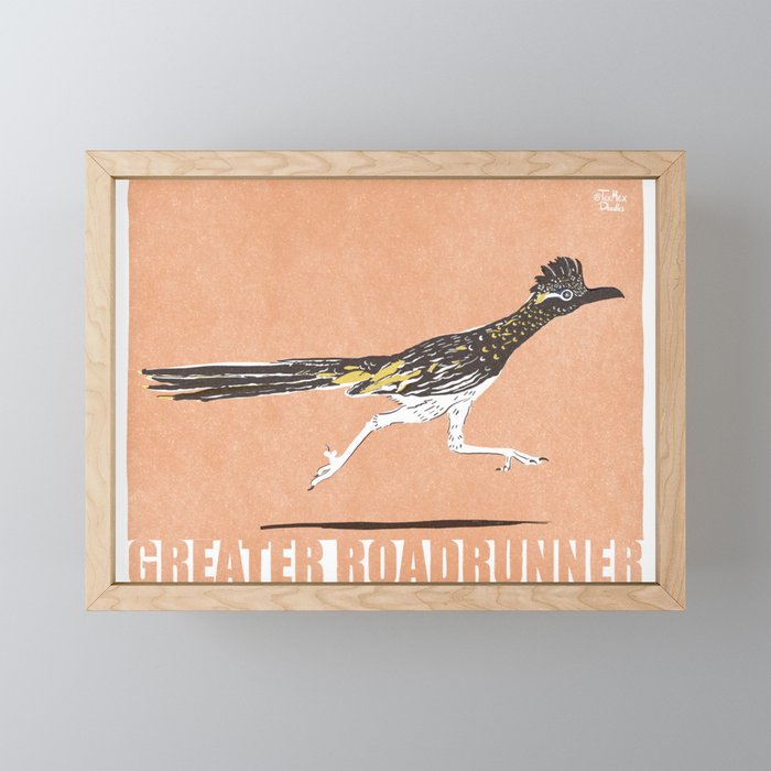 Retro-Modern bird collection, modern Greater Roadrunner Framed Mini Art Print