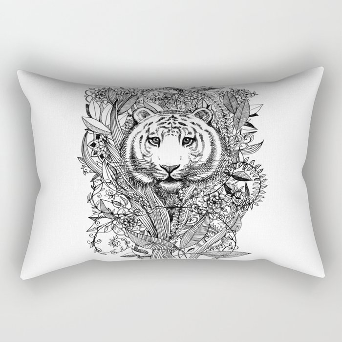 Tiger Tangle in Black and White Rectangular Pillow