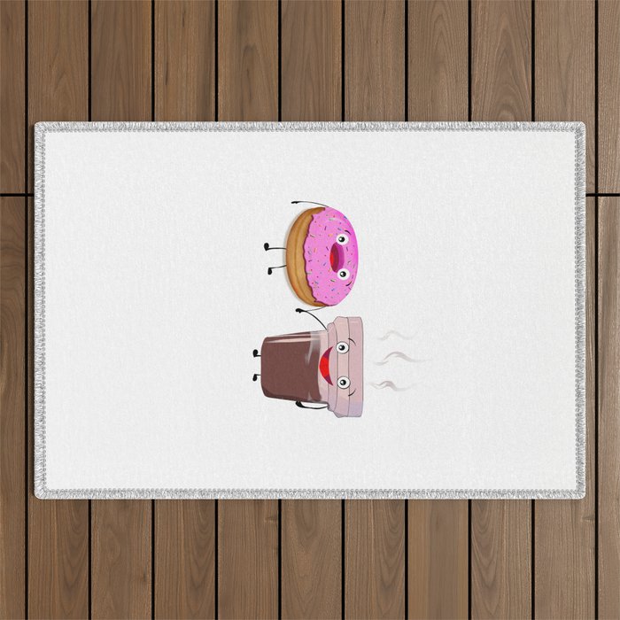 Doughnut and coffee cartoon Outdoor Rug