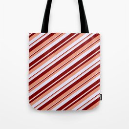 [ Thumbnail: Lavender, Maroon, and Dark Salmon Colored Striped/Lined Pattern Tote Bag ]