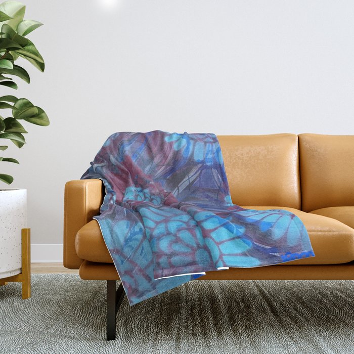 Turquoise and Fuchsia floral   Throw Blanket