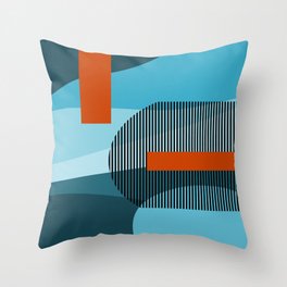 Retro Abstract And Geometric Shapes Blue, Orange Throw Pillow