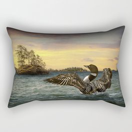 Common Loon spreading wings on a Northern Lake Rectangular Pillow