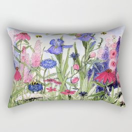 Colorful Garden Flower Acrylic Painting Rectangular Pillow