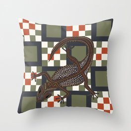 Lizard Reptile on 2d shape geometric Pattern – Red and Green Throw Pillow