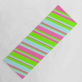 [ Thumbnail: Green, Turquoise & Hot Pink Colored Lines Pattern Yoga Mat ]