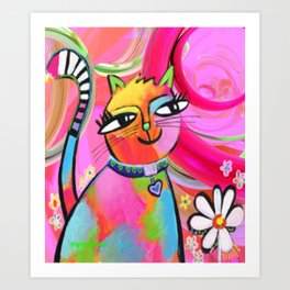 Pretty Cat with Pink Swirls Art Print