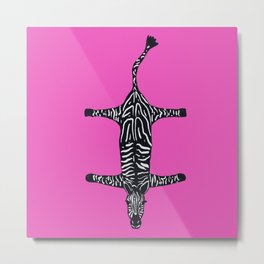 Modern abstract minimalistic zebras illustration in fuchsia pink background  Metal Print