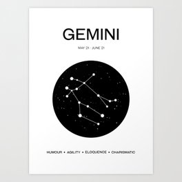 Gemini star sign and traits Art Print