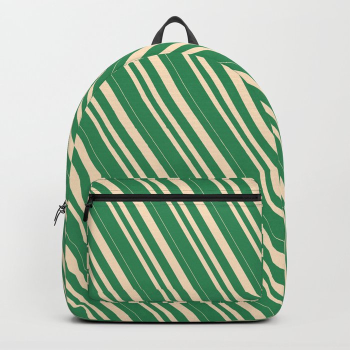Sea Green & Bisque Colored Lined Pattern Backpack