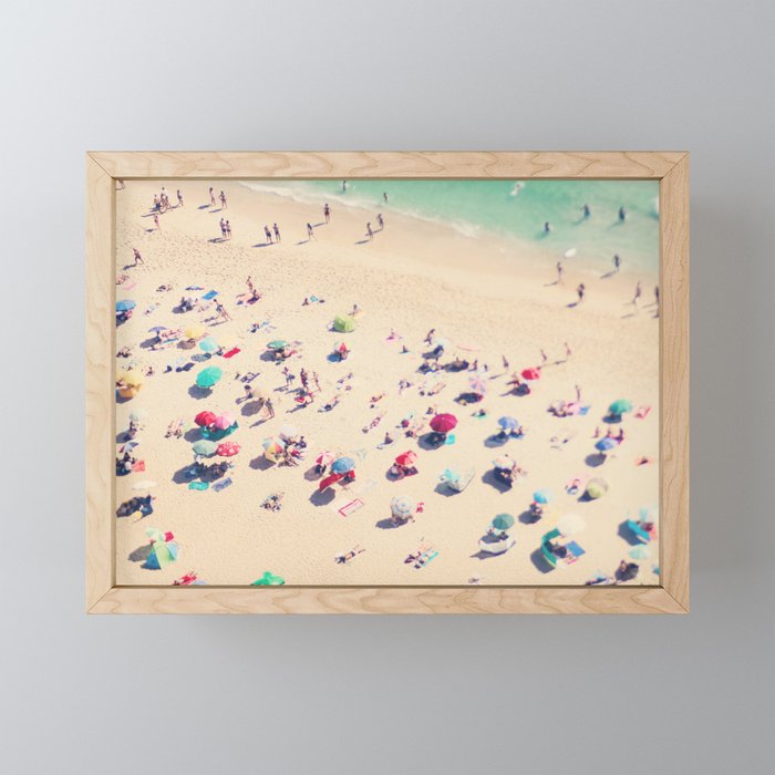 Aerial Beach Photography - Ocean Print - Colorful Beach Umbrellas - Sea photo by Ingrid Beddoes Framed Mini Art Print