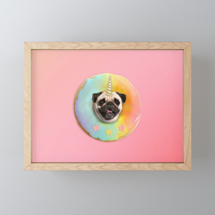 Unicorn Pug Pastel Donut Framed Mini Art Print