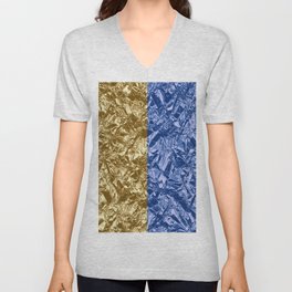 Gold Navy Blue Foil Modern Collection V Neck T Shirt