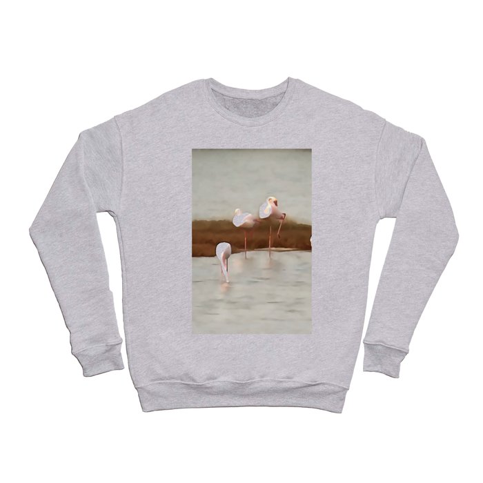 Seven Flamingos Feeding Abstract Acrylic Art Crewneck Sweatshirt