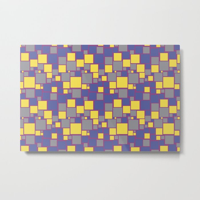 Gray Yellow Purple Blue Funky Mosaic Pattern V14 Pantone 2021 Colors of the Year & Accent Shades Metal Print