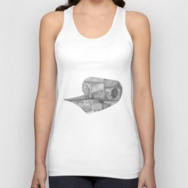 Rock and Roll Gray Scale Toilet Paper Rolls Overlaid with Rocks Unisex Tank Top