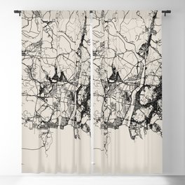Busan, South Korea - City Map Drawing - Black and White Blackout Curtain