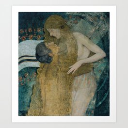 The embrace (the kiss) romantic couple portrait painting by Wilhelm List for home and wall decor Art Print