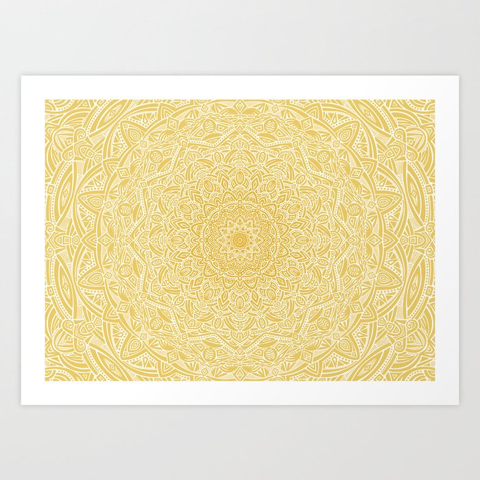 Most Detailed Mandala! Yellow Golden Color Intricate Detail Ethnic Mandalas Zentangle Maze Pattern Art Print