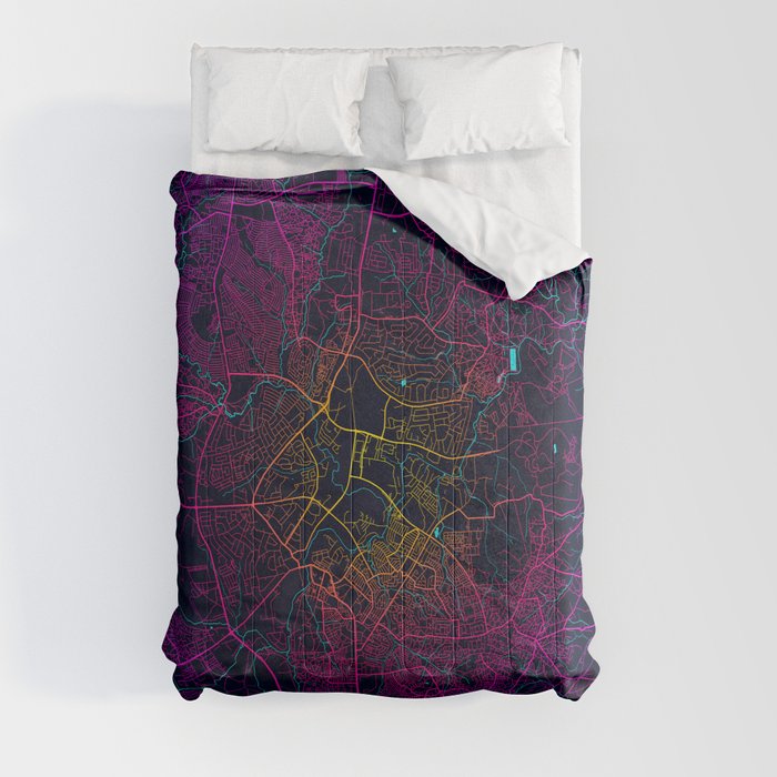 Lilongwe City Map Malawi - Neon Comforter