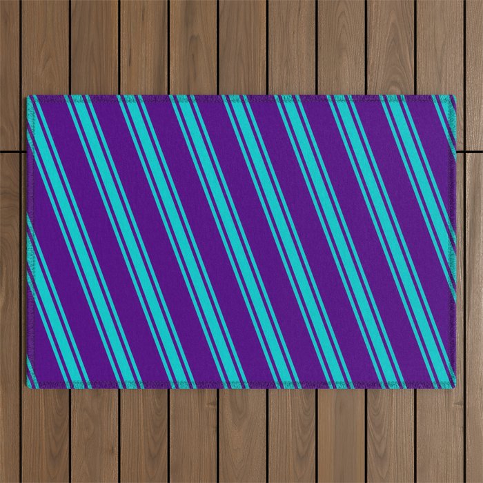 Indigo and Dark Turquoise Colored Striped/Lined Pattern Outdoor Rug
