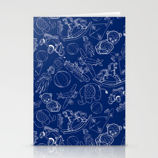 Blue and White Toys Outline Pattern Stationery Cards