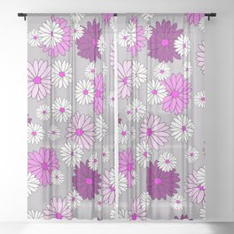 Daisies Flower Blossoms pink white floral Design Sheer Curtain