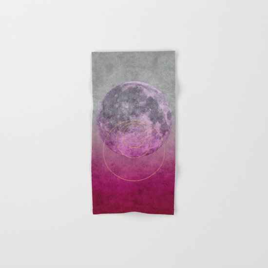 Pink Moon geometric circle mixed media Hand & Bath Towel