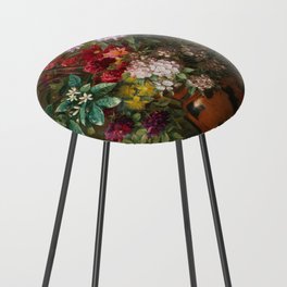 Vintage Floral Painting - Antique Dark Academia Moody Flowers  Counter Stool
