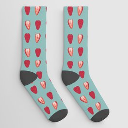 Half a Heart Strawberry Pattern (blue) Socks