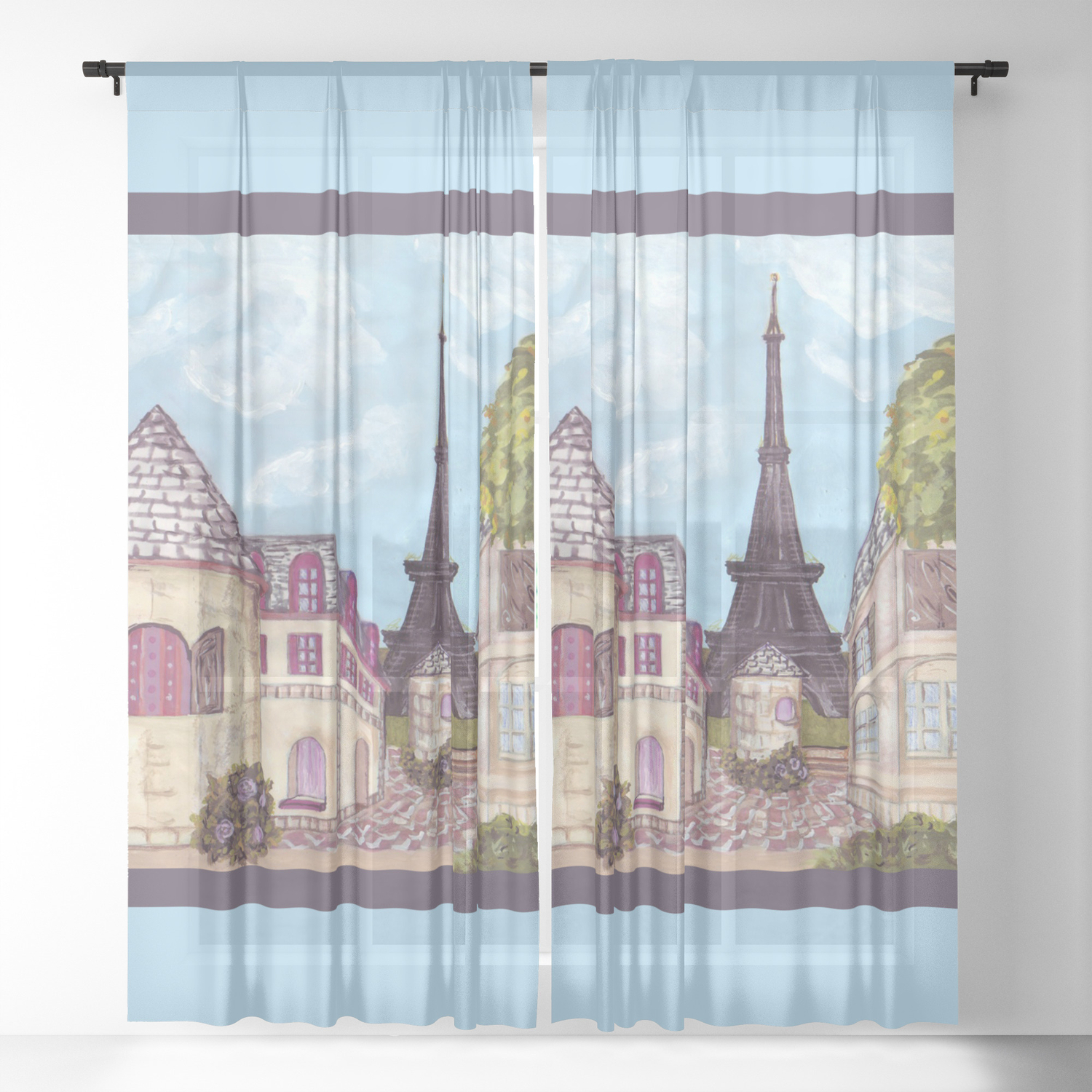 Paris Eiffel Tower Inspired Landscape Painting By Kristie Hubler Sheer Curtain By Kristiehublerart Society6