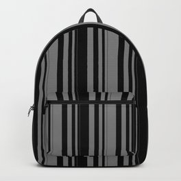 [ Thumbnail: Black & Grey Colored Stripes Pattern Backpack ]
