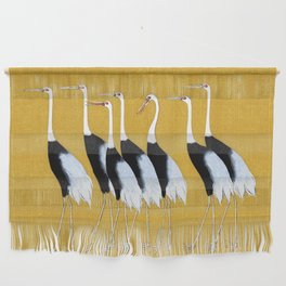 Flock of Japanese red crown crane by Ogata Korin Wall Hanging