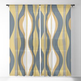 Hourglass Abstract Mid Century Modern Retro Pattern in Mustard Yellow, Navy Blue, Grey, and White Sheer Curtain