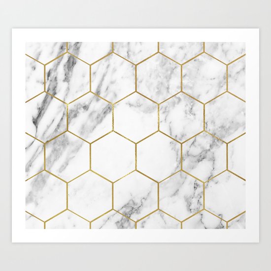 Gold marble hexagon pattern Art Print