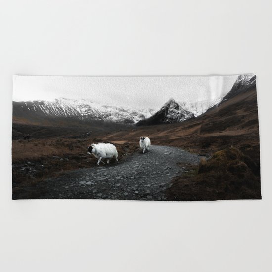 Sheep in the highlands #adventure Beach Towel
