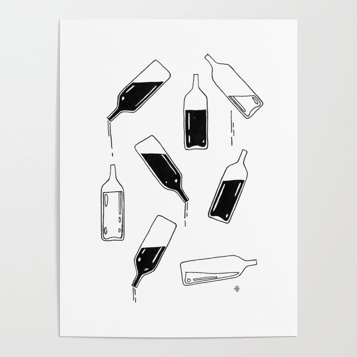 Bottles. Hand drawn Illustration in Black Ink. Poster