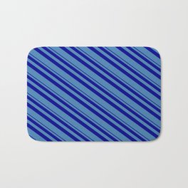 [ Thumbnail: Blue & Dark Blue Colored Lines Pattern Bath Mat ]