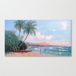 Waikiki Beach, Diamond Head, Oahu landscape painting by D. Howard Hitchcock Canvas Print