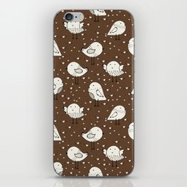 Cute Doodle Birds and Hearts on Dark Brown iPhone Skin