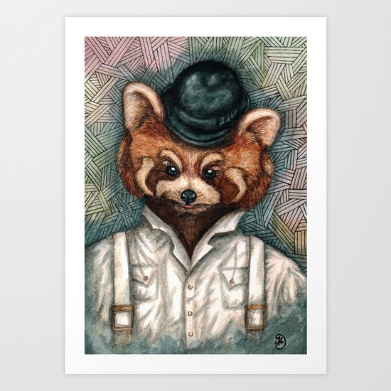 Cute Red Panda in Bowler hat Art Print