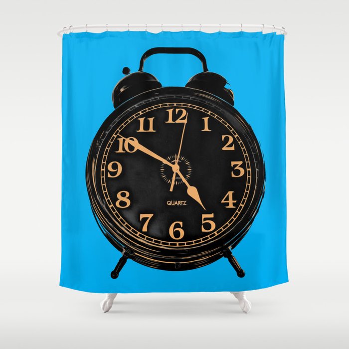 Pop Art Retro Alarm Clock Blue Square Shower Curtain - Alarm Clock Retro Blue Pop Art Retro Alarm Clock Blue Square Shower Curtain - Alarm Clock Retro Blue
